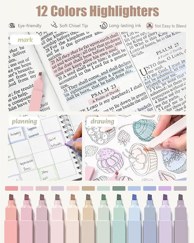 Four Candies 39 PCS Cute School Supplies with Pen Case for Girls - 5 Black Ink Gel Pens, 12 Pastel Highlighters, 6 Aesthetic Mechanical Pencils Set for Stationary College Essentials (Cream)