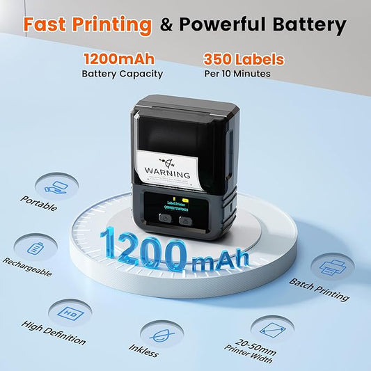 Phomemo M120 Label Maker, 2 Inch Barcode Printer, Portable Thermal Label Maker for Small Bussiness, Barcode, QR Code, Name, Address, Logo, Clothing, Office, Home, Sticker Printer for Phone/PC/Tablet