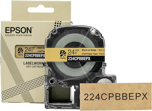 Epson LABELWORKS 224CPBBEPX Genuine Craft Paper Tape Cartridge - Black on Beige Craft Paper Label Maker Tape - 1" (24MM) Wide, 16.5'