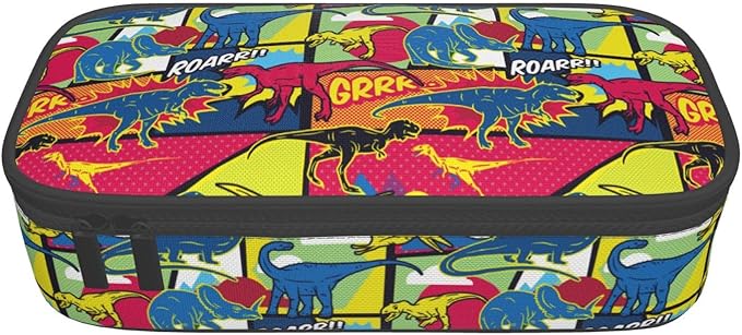 Cartoon Dinosaur Large Pencil Case With Zipper Compartments Stationery Pencil Bag For Kids Teens Students School Supplies