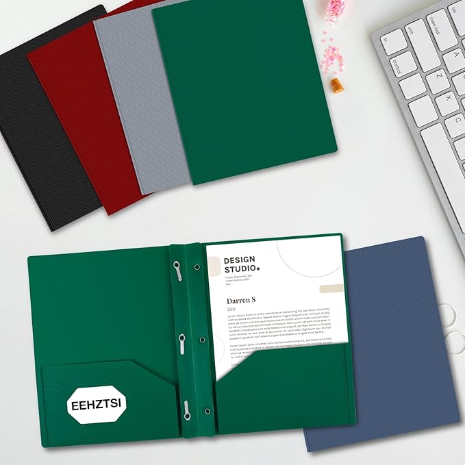 60-Pack Plastic Folders with Pockets and Prongs,2-Pocket Folders with 3 Fasteners, Poly Folders Holds 8-1/2" x 11" Paper for School/Office/Home