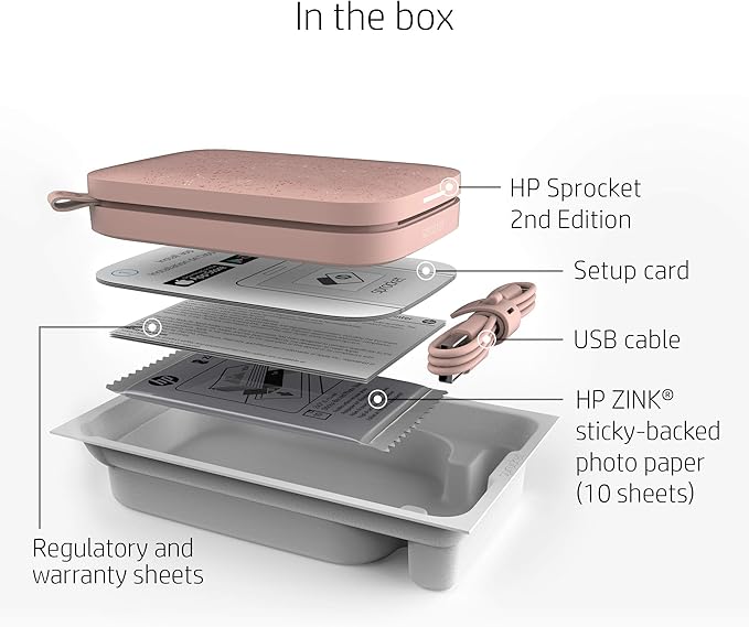 HP Sprocket 2x3 Instant Smartphone Photo Printer 75 Sheets Bundle - Bluetooth Portable Color Wireless Mobile Printer (Pink) Zink Sticky-Back Photos