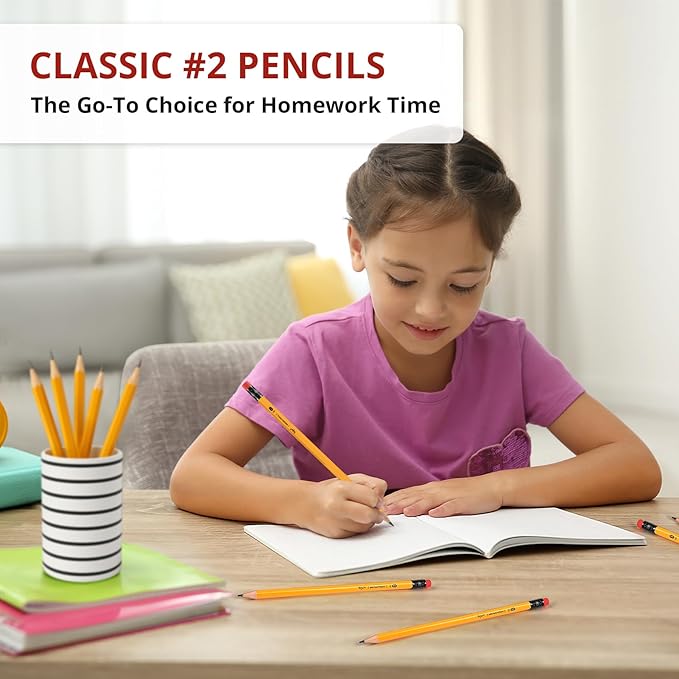 Taja 50 Pack #2 HB Wood-Cased Pencils, Pre-Sharpened with Top Erasers, Bulk Yellow Pencils for School & Classroom