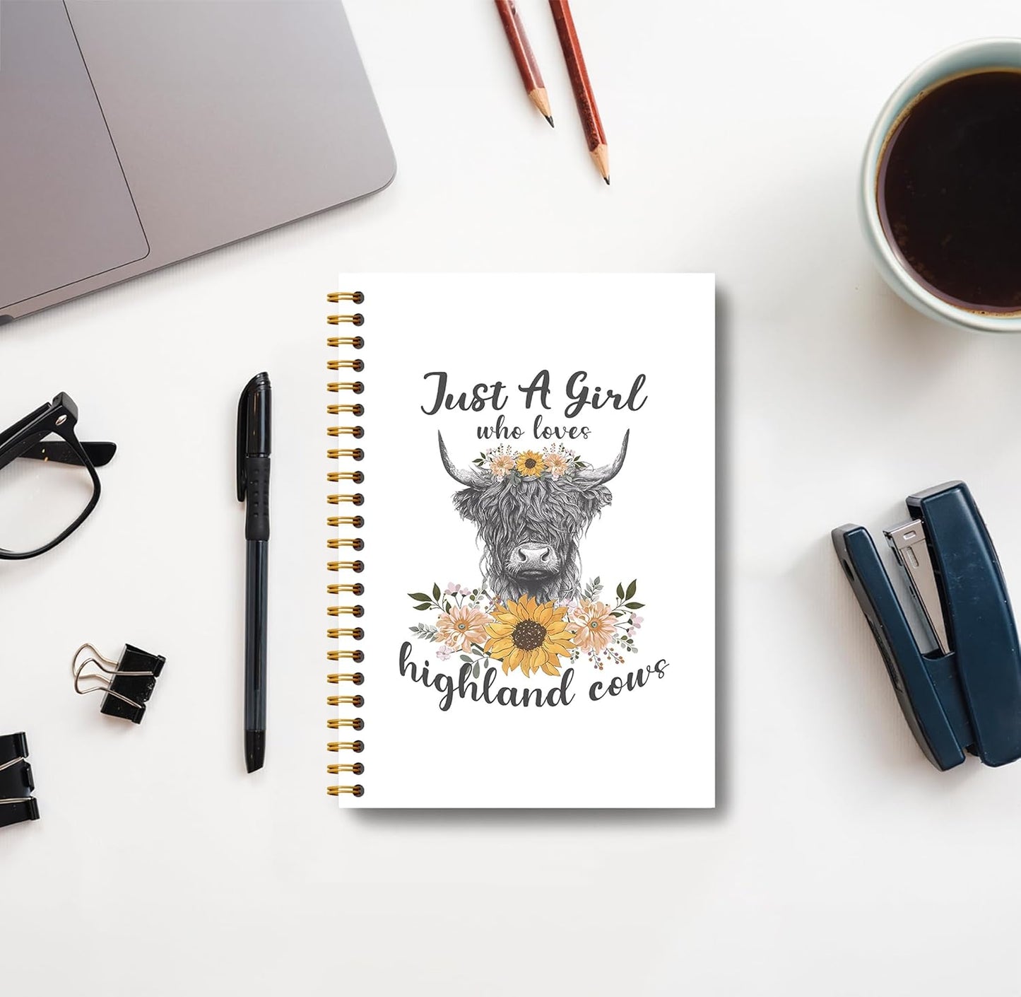 Highland Cow Notebook - Western Notebook, Cow Notebook, Highland Cow Office Supplies, Highland Cow Gifts, Cow Stuff, Just a Girl Who Loves Highland Cows Spiral Notebook 5.5x8.3