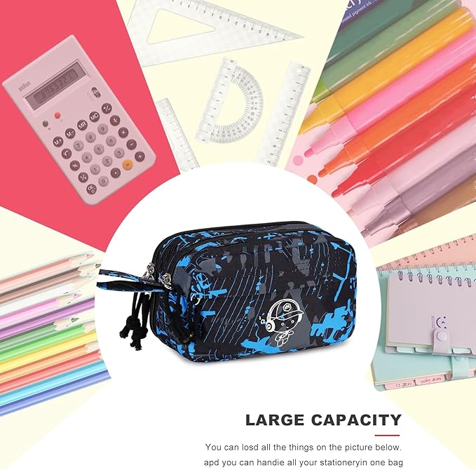 Bluboon Big Capacity Pencil Case Pouch Pen Case School Supplies Cute Pencil Box Bag for Teen Girls Boys Women Man (Graffiti Blue)