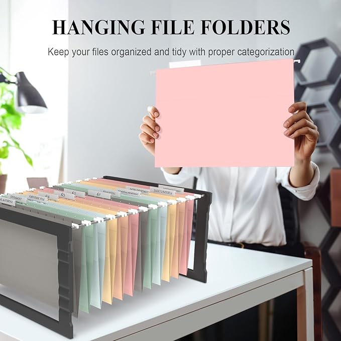 ViVin Hanging File Folders, 1/5-Cut Adjustable Tabs with 24 Per Box, 24 Pack Letter Size Hanging File Folders, Designed for Office Home School Filing Cabinet(Assorted)
