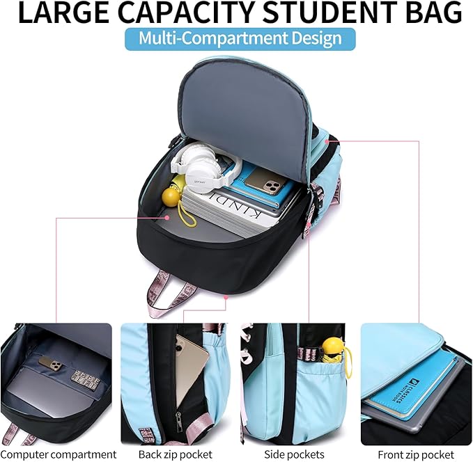 FENGDONG Teenage Girls Bookbag school Backpack Children Casual Daypack Schoolbag for Teens Blue