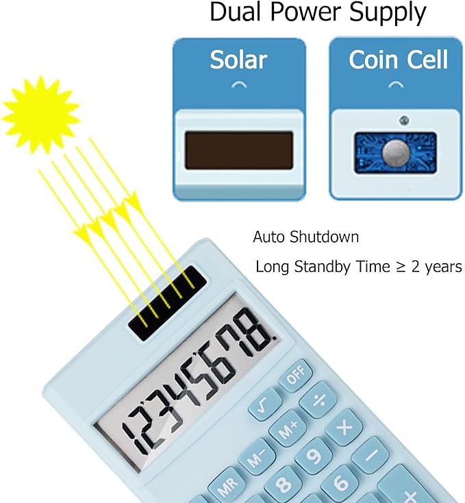 Basic Calculator, Desktop Cute Pocket Size Mini Calculators for School, Office, Home (Light Blue)