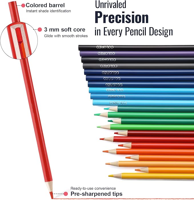 72 Pack Coloring Pencils, Colored Pencils for Adult Coloring Books with Soft Oil-Based Cores, Color Pencil Set for Sketching Blending Layering, Art Supplies for Kids Teens Adults Beginners Artists