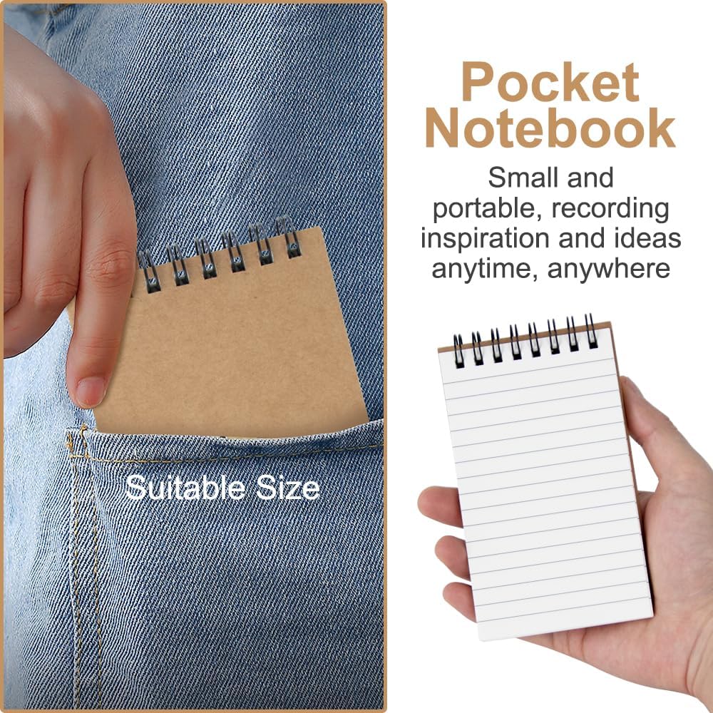 Pocket Notebooks Set of 12, Small 3x5 Spiral Notepads, Office Style Mini Notebook, Small Notepad Pocket Size, Memo Pads for Home, College, Work or School - Lined College Ruled Paper