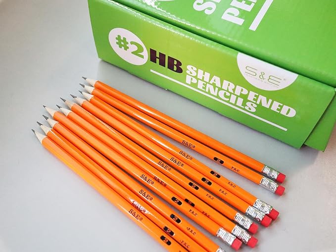 S & E TEACHER'S EDITION Woodcased #2 Pencils, Pre-sharpened, HB Lead Bulk Box, Pencils No. 2, Yellow, with Erasers, Back to school, 200 Pcs