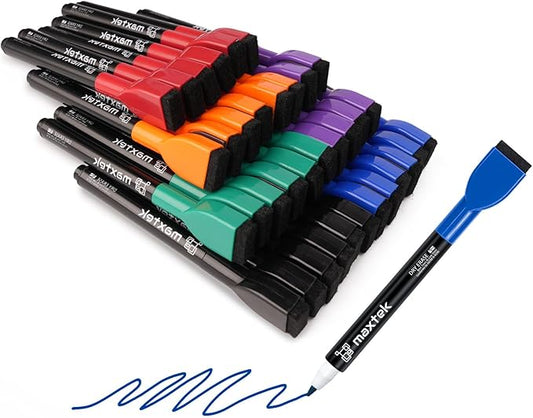 maxtek 36 Count Magnetic Dry Erase Markers, Fine Tip, 6 Colors, Low Odor Whiteboard Markers with Built-in Eraser