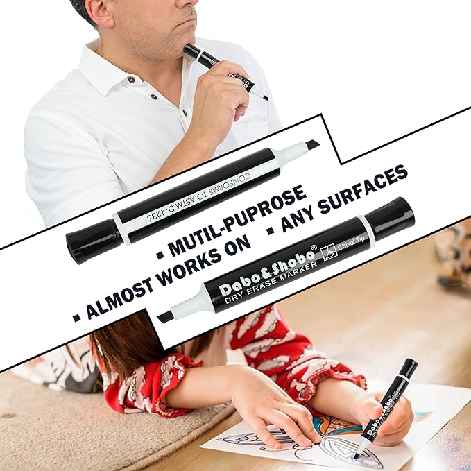 Dabo&Shobo Dry Erase Markers, Bulk Pack Of 72 Count, Low Odor Ink, Chisel Tip, Black Whiteboard Markers Perfect For Writing on Whiteboard, Mirror, Glass For School, Office, Home