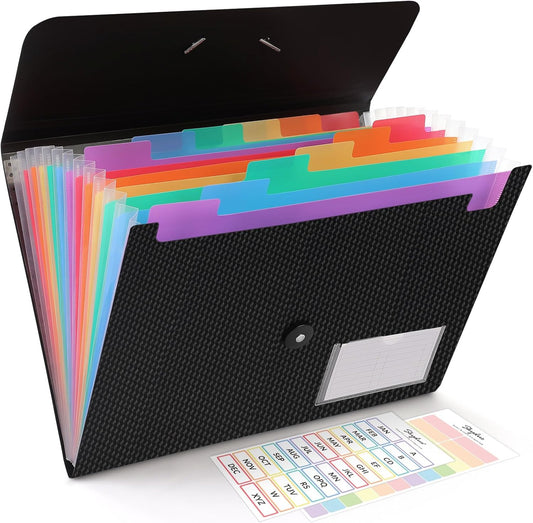 SKYDUE Expanding File Folder, Accordion File Organizer with 13 Pockets for A4/Letter Sized Paper, Accordion Folder with Labels - Document Receipt Organizer for Office, School, Home