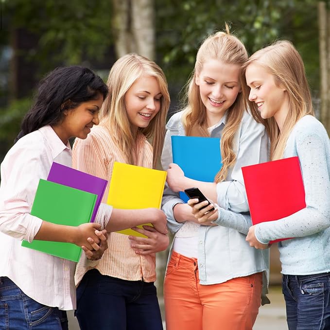 HABGP 100 Folders with Pockets, 5 Color Heavy Duty Plastic Two Pocket Folder with Business Card Holder for Office High School Business Resume