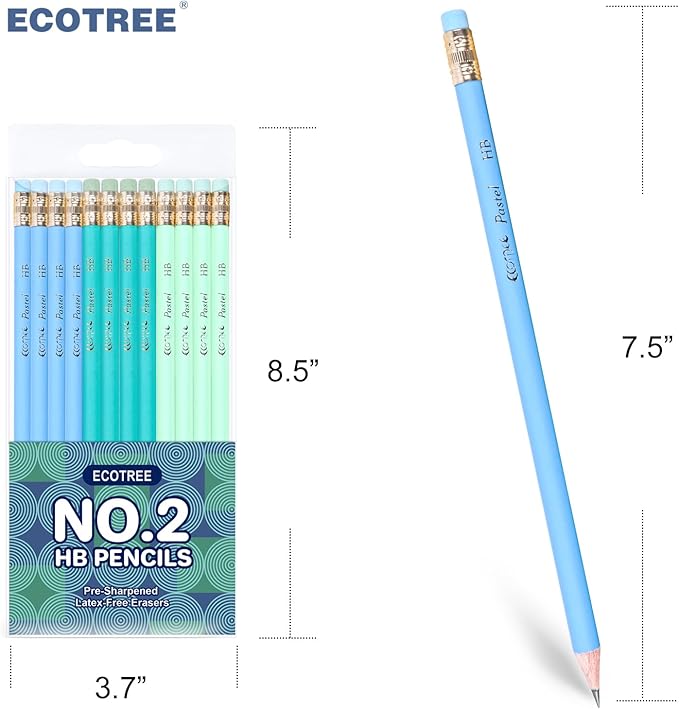 ECOTREE Pencils #2 Pre-Sharpened Pencils for Kids Number 2 Pencil with Erasers for School, Writing, 24 Count