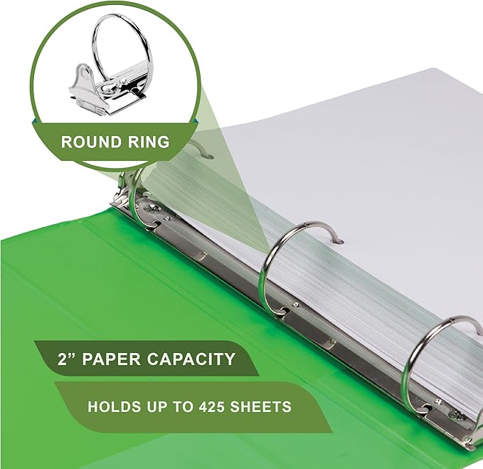 Samsill Plant-Based 2 Inch Durable Round Ring, Made in USA, View Binder, Eco-Friendly, USDA Certified Biobased, 4 Pack, Fashion Assortment