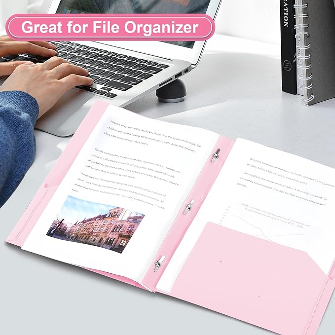 SUIN Plastic Project-Folders with 2 Pockets & 3 Prong, Bulk Pack Project File-Folder for US Letter Size Papers, Ideal for School & Office, Assorted Pastel Colors (Pastel Pink - 12 Packs)