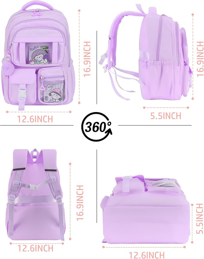 School Backpack for Girls, 15.6 Inch Laptop School Bags for Middle School Students-Kindergarten Elementary College Backpacks,Large Backpack for Teen Girl Students Casual Travel Daypacks-Purple