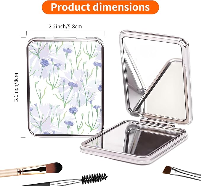 Compact Pocket Mirror, Cute Travel Mini Mirror with Magnification, Foldable Double-Sided Portable Cosmetic Mirror for Men, Women Spring Flowers