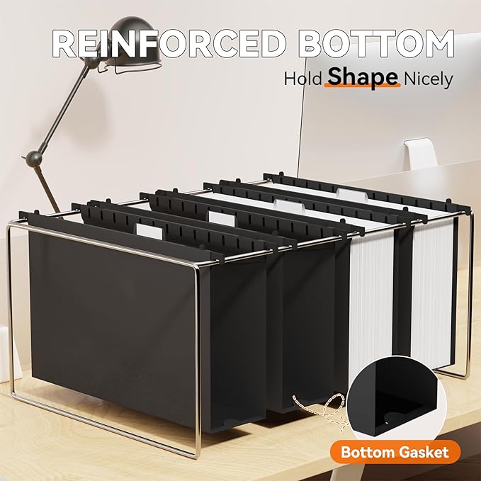 Plastic Legal Size Hanging File Folders,Heavy Duty 3" Expanding Hanging Folder, Reinforced Black Hang Folders Legal,Insert Gasket,Adjustable Tabs,Filing Cabinet Folder for Bulky Files,12 Pack