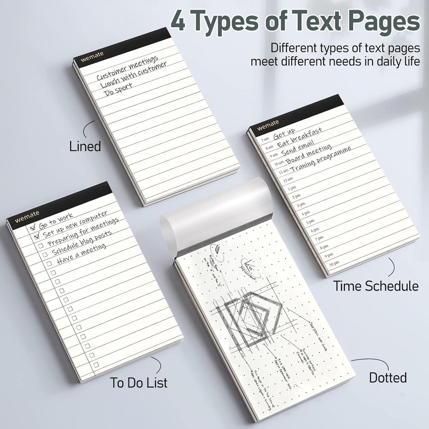 WEMATE 10 Pieces Small Notepad Holder Set Pocket Notebook - Included Mini Pocket Notepad Holder Set with 8 Memo Book Refills and Metal Pen for Meetings, Daily Records, and Notes 3 x 5 Inch (Blue)