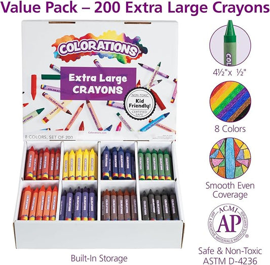 Colorations CRXLG Extra Large Crayons (Pack of 200)