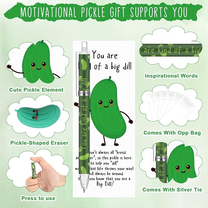 30 Sets Inspirational Pickle Gifts Bulk 6 Styles 0.7 mm Motivational Mechanical Pencils with Erasers Positive Cards Back to School Gifts for Student Teacher Coworker Office Supplies