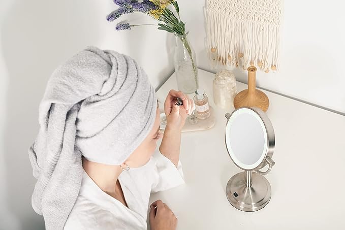 Zadro 9" Round LED Makeup Mirror with Lights and Magnification 5&10X/1X AA Battery Operated Swivel Lighted Makeup Mirror