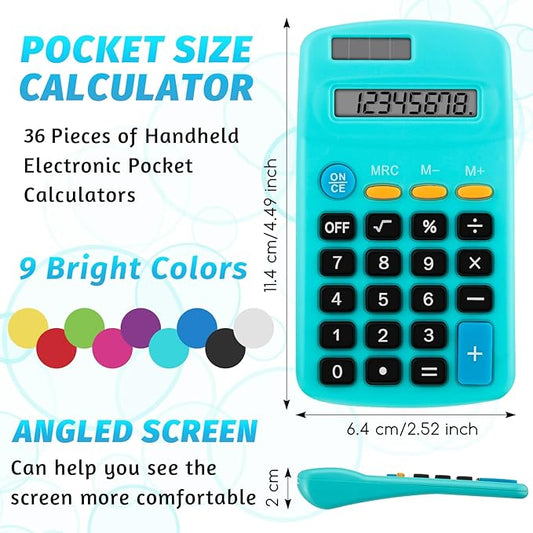 Pocket Size Student Function Calculator Basic Solar Battery Calculator Bulk Mini Colorful Calculator for Student Kids School Home Office Desktop Accounting Tools(36 Pieces)
