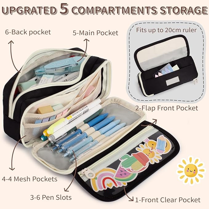 Large Capacity Pencil Case with Compartments, School Pencil Bags with Zipper, Big Storage Pen Bag for Teen Girl Boy Men Women, Adult Stationery Pen Bag for School College and Office