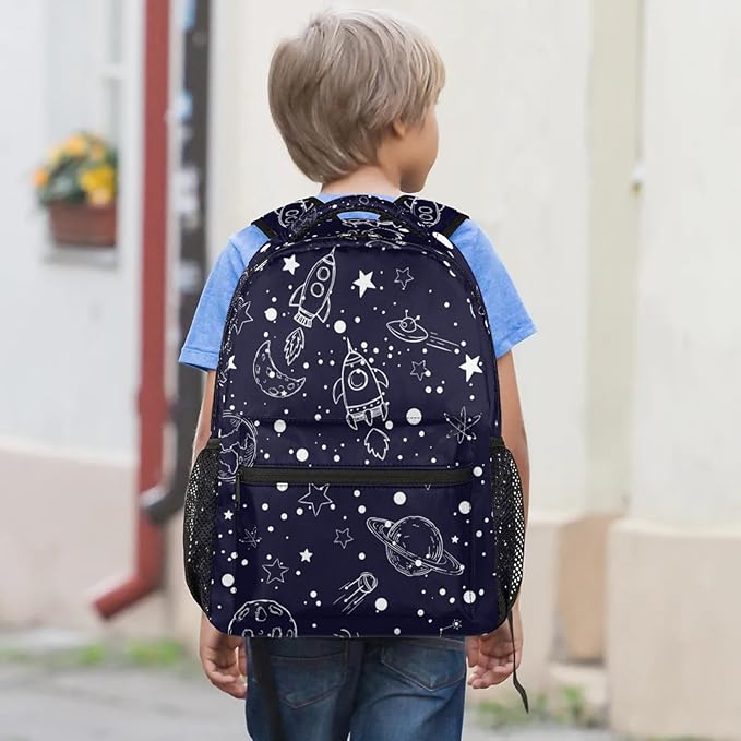 Kids Backpack for Boys Girls - School Bags for Primary Middle High School College Waterproof Casual Daypack Bookbag Lightweight Laptop Travel Backpack (Navy Universe Rocket)