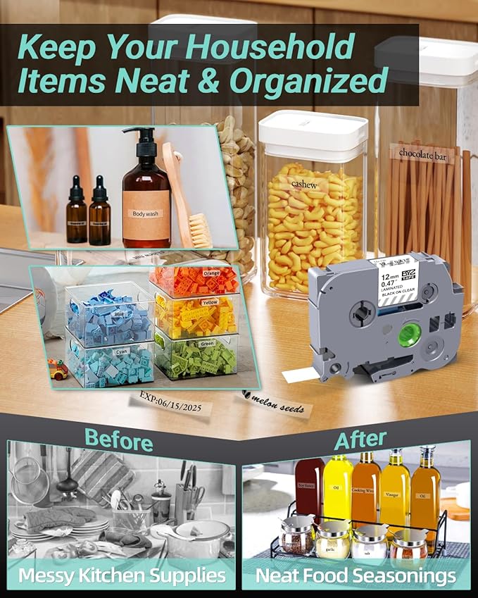 BOYEEZON 2Pack TZe-131 Label Maker Tape 12mm 0.47 Laminated Clear, Compatible for Brother P Touch TZe-131 Black on Clear Tape for PTH100 PTD210 PTD220 PTD600, 26.2'(8M)