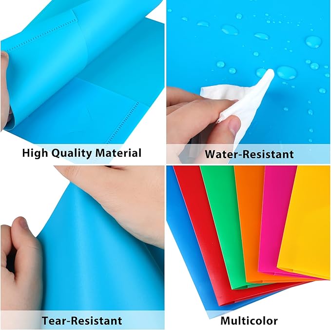 HABGP Plastic Folders with Pockets, 12 Color Heavy Duty Two Pocket Folder Business Card Holder for Office High School