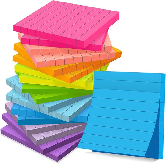 (18 Pads) Lined Sticky Notes 3x3 in Bright Ruled Post Stickies Colorful Super Sticking Power Memo Pads