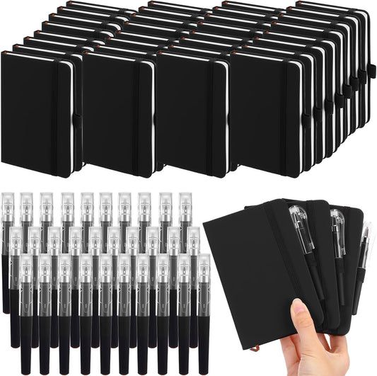 Sayglossy 25 Pack Pocket Small Notebook Journals with Pen 5.6'' x 3.7'' Mini Journaling Notepads A6 Ruled Journals Hardcover Lined Notebook Bulk with Pen Holder for Office School Memo(Black)