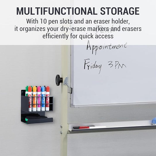 MyGift Wall Mounted Dry Erase Whiteboard Marker Holder Stand with 10 Marker Slots and Eraser Holder, Black Set of 2