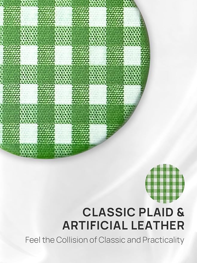 OMIRO 1X/10X Compact Magnifying Mirror, Unique Plaid Pattern Pocket Mirror with Classic PU Leather, Round, Green Plaid