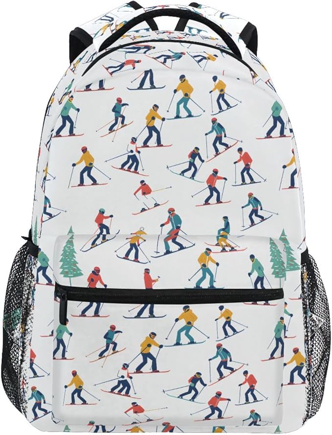 Winter Sports Skiers Backpack for School Student Laptop Travel School Bag for Boys Girls Daypack