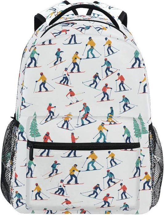 Winter Sports Skiers Backpack for School Student Laptop Travel School Bag for Boys Girls Daypack