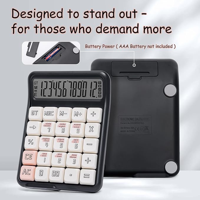 Desk Calculator, 12 Digit Large LCD Display, Big Buttons, Ergonomic 15° Tilt, Real Mechanical Keypad, Desktop Calculator for Office and Study