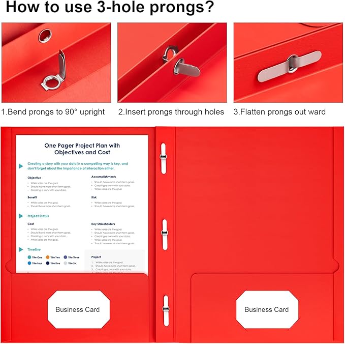 HABGP 4 Pack Two Pocket Folder with Prongs, 2 Color Paper Folders with Pockets and Business Card Holder, Folders with Pocket Fit Letter Size, Organizing Papers in School, Office & Business Red & Blue