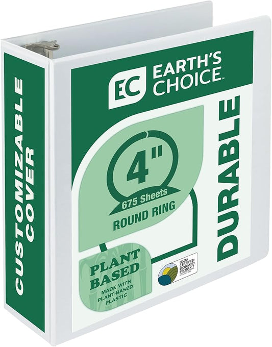 Samsill Plant-Based 4 Inch Durable Round Ring, Made in USA, View Binder, Eco-Friendly, USDA Certified Biobased, Single, White