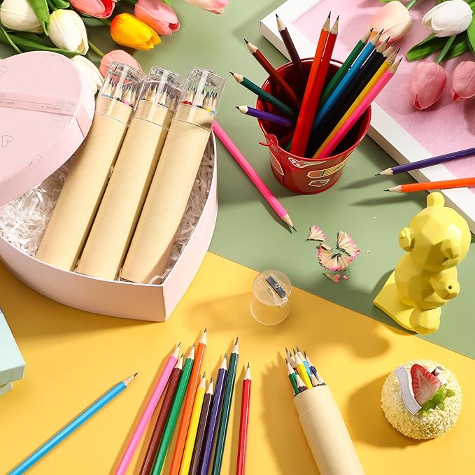 12 Pack 144pcs #2 HB Pencils Bulk in Tube with Sharpener Assorted Colors Wood-cased Pre-sharpened Pencils for Kids Student Back to School Supplies Classroom Prize Party Favor Gifts (Wooden)