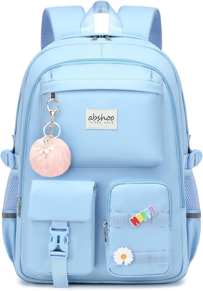 abshoo Big Student Laptop Backpack For College Women Middle High School Teen Girls Bookbag Travel Daypack (Light Blue)