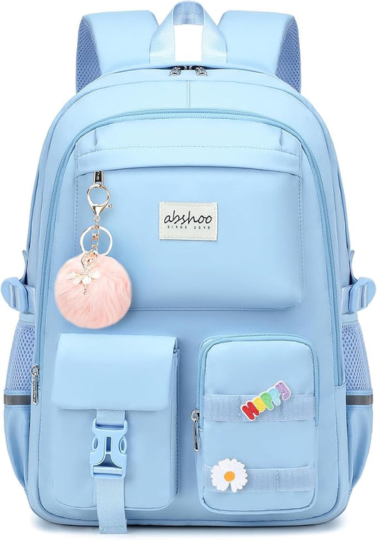 abshoo Big Student Laptop Backpack For College Women Middle High School Teen Girls Bookbag Travel Daypack (Light Blue)