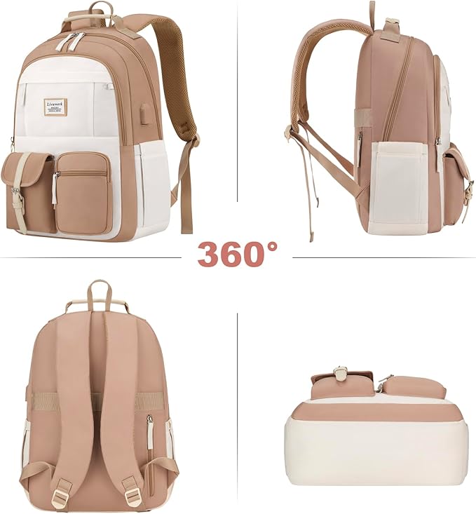 School Backpack BookBag for Teen Girl: 15.6 Inch Cute Laptop Backpacks for Middle High School Casual College Back Packs with USB Charging Port Aesthetic Daypack Travel Book Bag for Kids Students Women