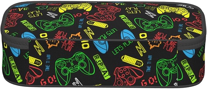 Colorful Video Game Controller Large Pencil Case With Zipper Compartments Stationery Pencil Bag For Kids Teens Students School Supplies