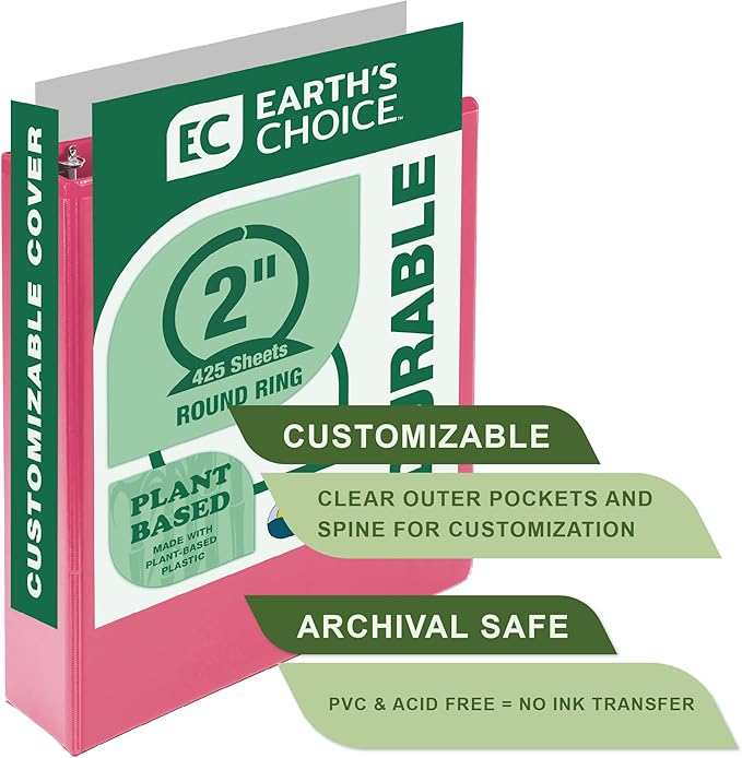 Samsill Plant-Based 2 Inch Durable Round Ring, Made in USA, View Binder, Eco-Friendly, USDA Certified Biobased, 4 Pack, Fashion Assortment