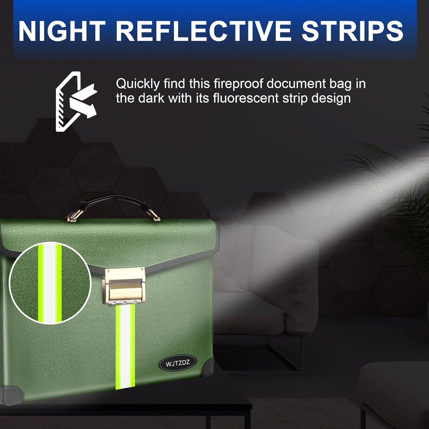 6500°F Fireproof Document Bag with Lock,Upgraded Fireproof/Waterproof Money Bag with Zipper/Reflective Strip,Storage Pouch for A4 Letter Size Document,Cash,Cell Phone,Passport